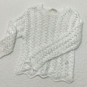 Girls Chelsea & Violet White Crew Neck Sweater with Intricate Knit Design
